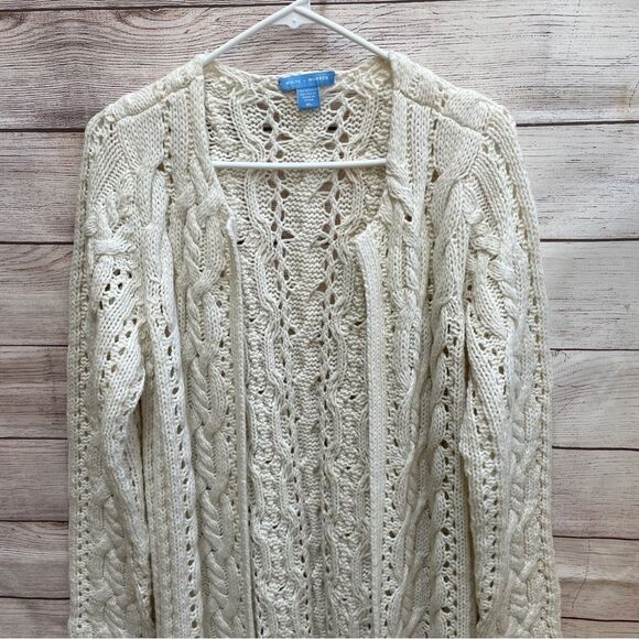 WHITE + WARREN MAXI LENGTH CABLE KNIT SWEATER IN CREAM - Picture 5 of 6